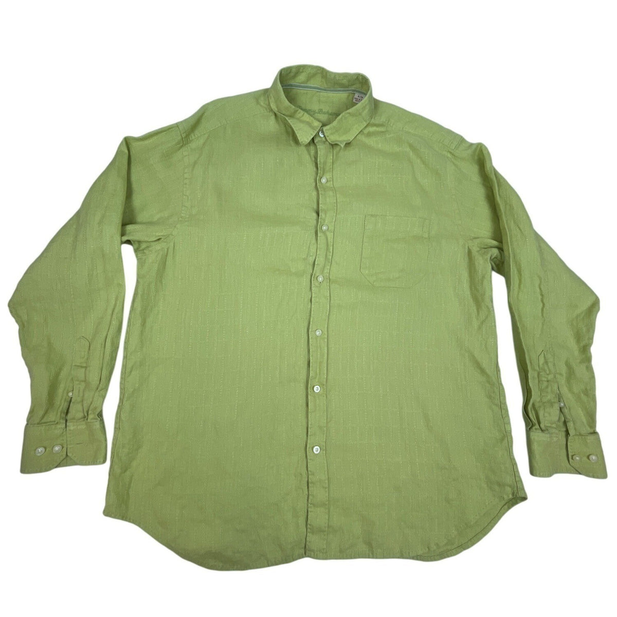 Tommy Bahama Men's Green Lime Button Up Long Sleeve Linen Shirt Sz XL