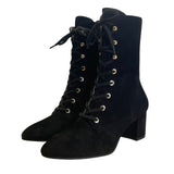 Stuart Weitzman Black Suede Block Heel Lace-Up Ankle Boots Size 9B - New
