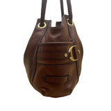 Cole Haan Women’s Brown Leather Drawstring Braided Handles Slouchy Shoulder Bag