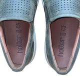 Hotter Men’s Green Leather Perforated Slip-On Dual Fitting Flat Shoes Size 12