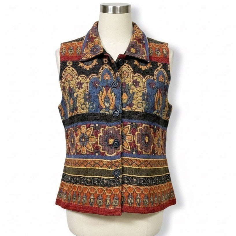 Coldwater Creek Womens Multicolor Button-Up Patterned Vest Size M