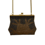 Vintage Women’s Gold & Black Beaded Chain Crossbody Strap Evening Clutch Bag