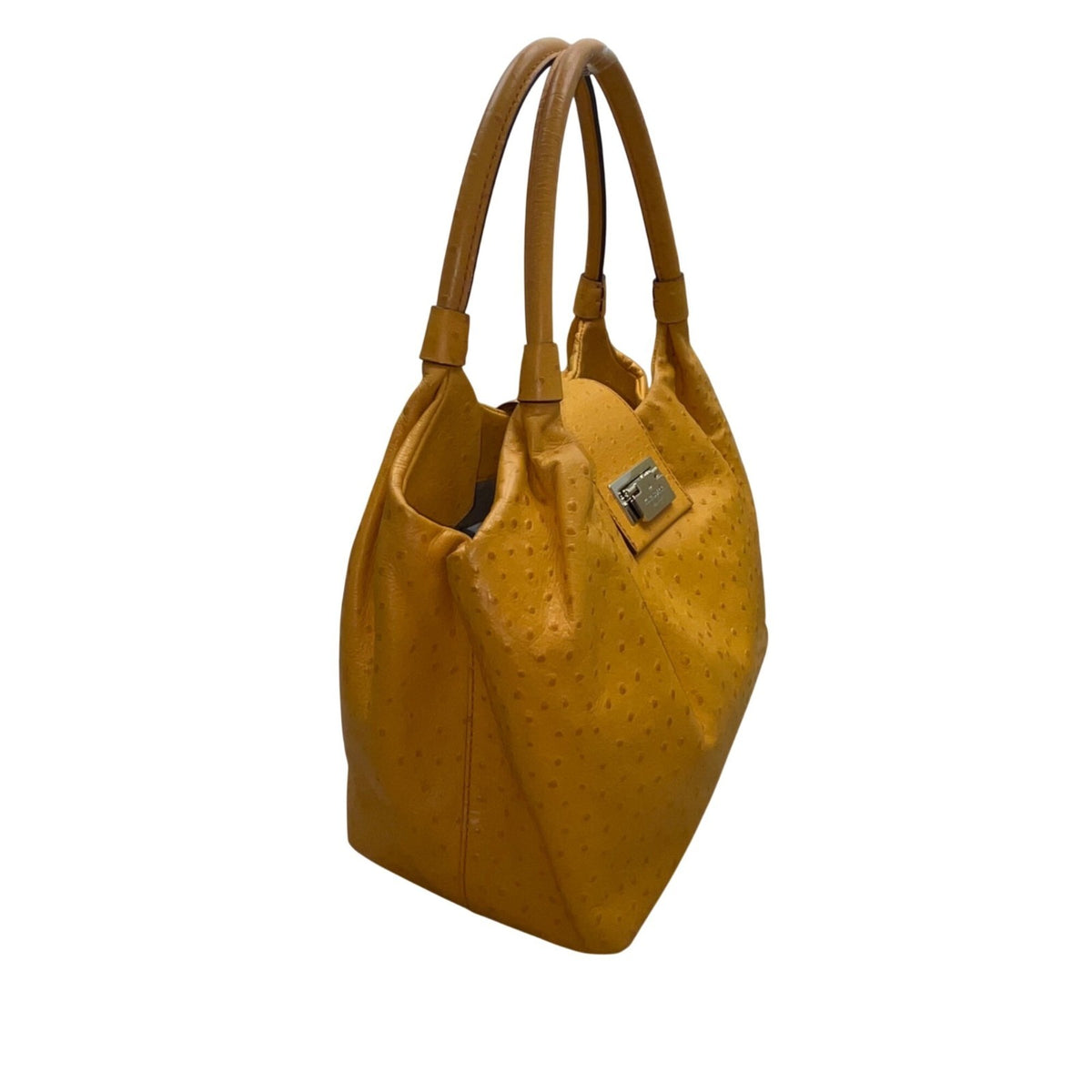 Kate Spade Women’s Yellow Faux Ostrich Leather Metallic Clasp Closure Tote Bag