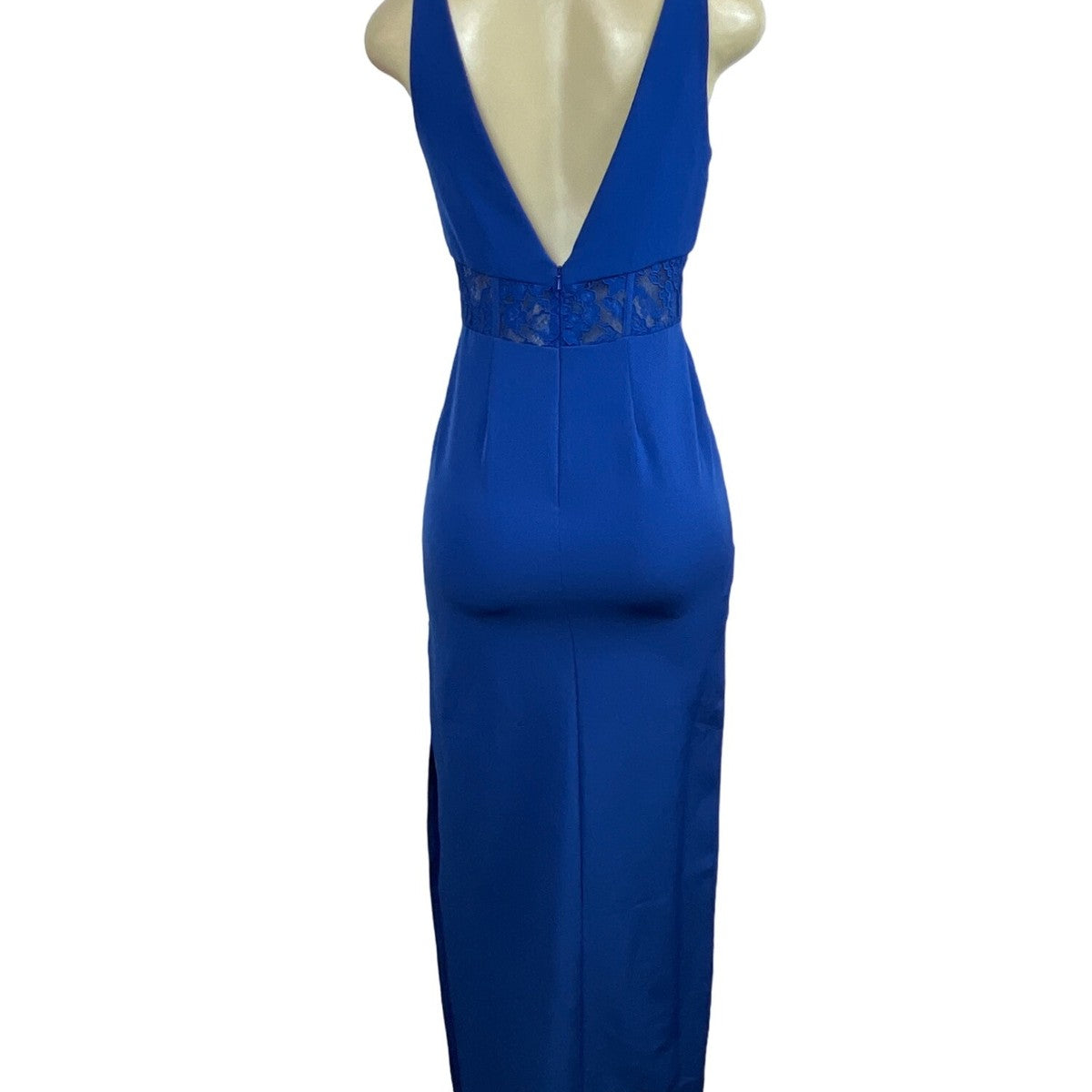 Elegant Lace Blue Sleeveless Dress With Deep V-Neck New