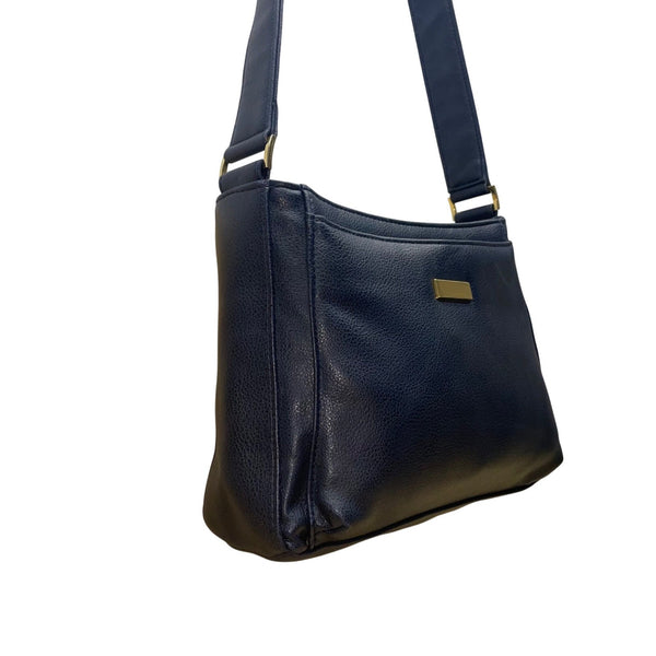 Women’s Navy Blue Faux Leather With Adjustable Strap & Rear Pocket Crossbody Bag