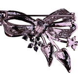 Silver Tone Womens Bow Brooch With Yellow Rhinestones Floral Design Gift Boxed