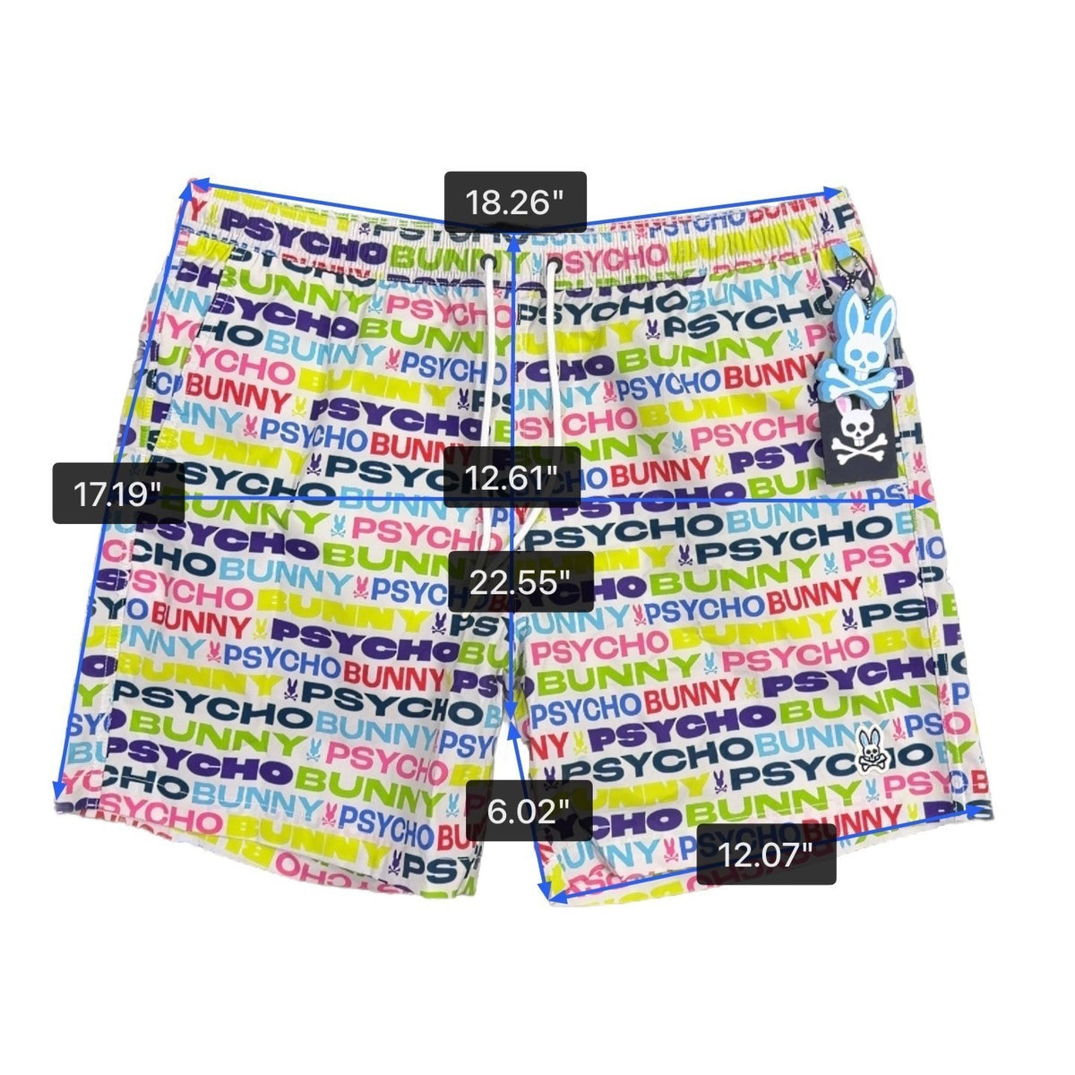 Psycho Bunny Mens Multicolor Swim Trunks Logo Print Elastic Drawstring Sz XL