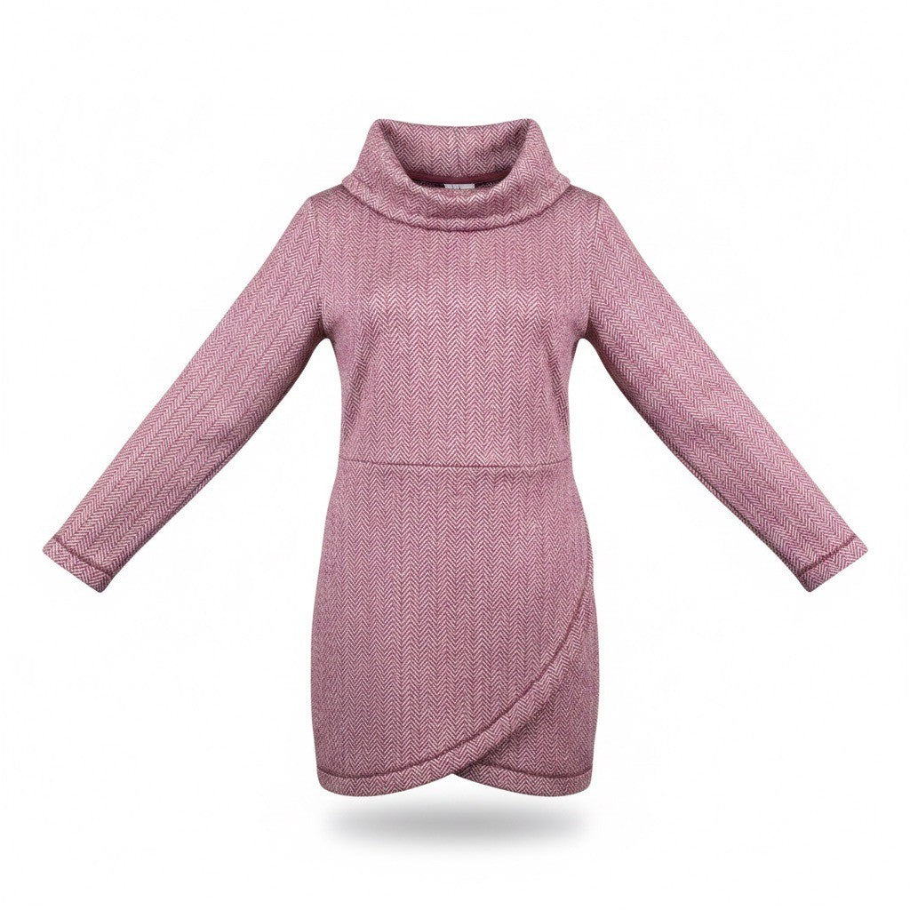 Lands End Womens Pink Herringbone Cowl Neck & Long Sleeve Tunic Sweater Size XL
