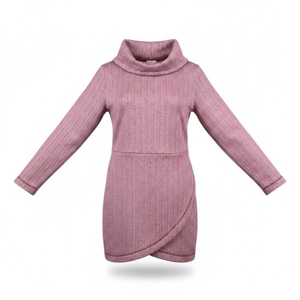 Lands End Womens Pink Herringbone Cowl Neck & Long Sleeve Tunic Sweater Size XL