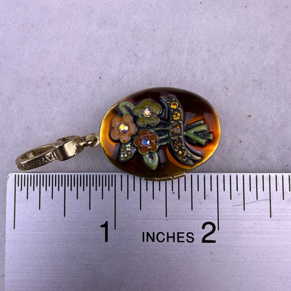Jay Strongwater Womens Gold Tone Enameled Floral Locket Charm With Gemstones