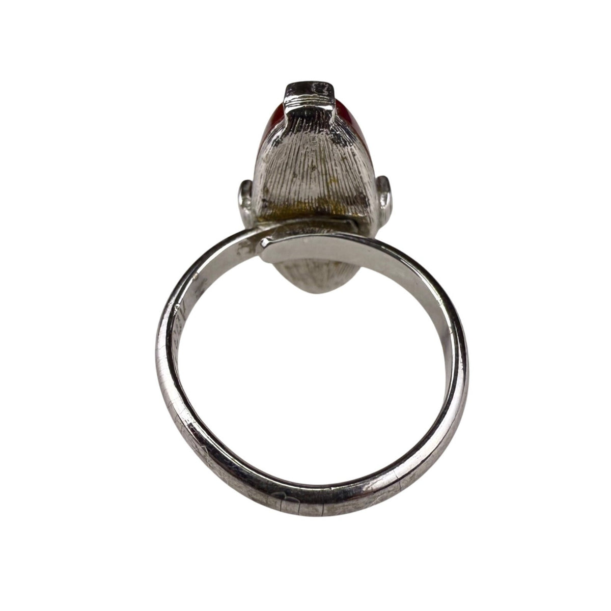 Sarah Coventry Red Oval Stone Silver Tone Ring Mid-Century Jewelry Size 5
