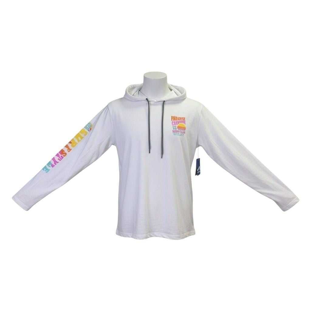 Surf Style Womens White Hooded Long Sleeve Graphic Shirt Size XL