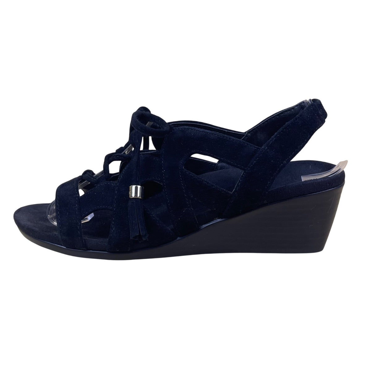 Women’s Black Suede Tassel Strappy Design Kalie Wedge Sandals Size 5