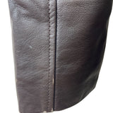 Womens Brown Leather Button-Up Trench Coat With Faux Fur Lining