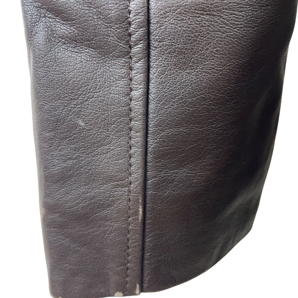 Womens Brown Leather Button-Up Trench Coat With Faux Fur Lining