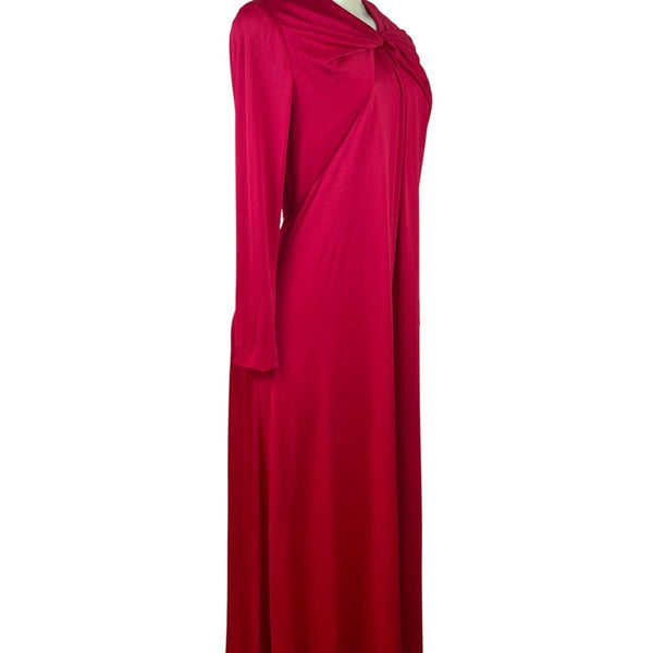 Vintage Leo Narducci Long Sleeve Red Maxi Dress With Knotted Front Detail