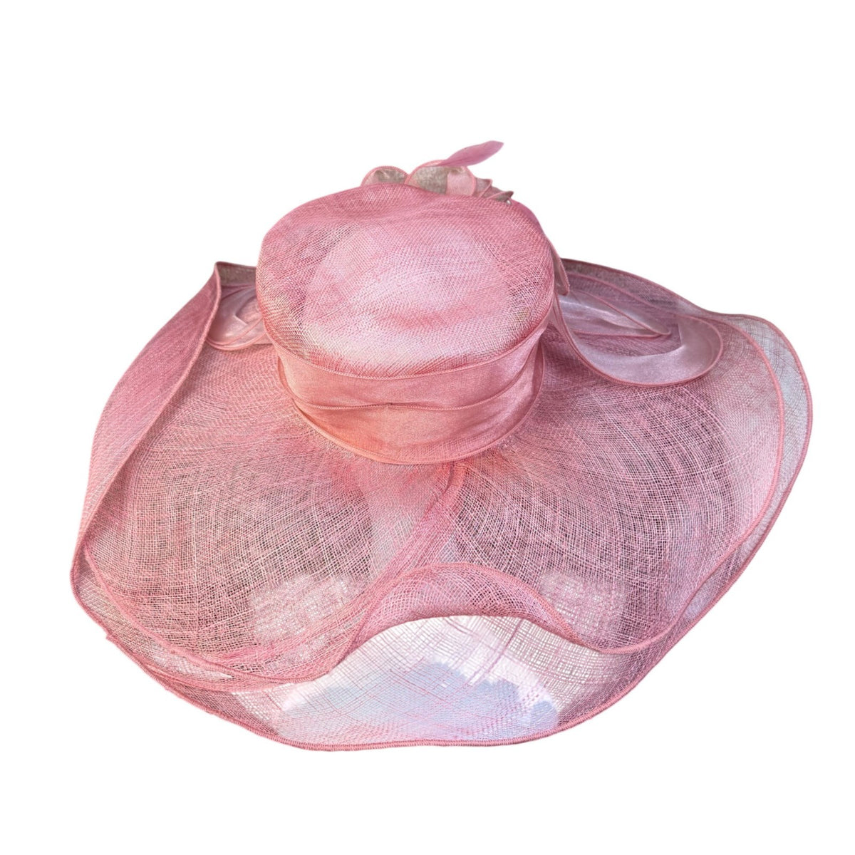 Pink Womens Organza Wide Brim Flower Fascinator Hat Lightweight Elegant Sun Hat