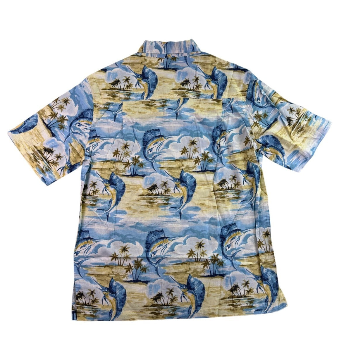 Fishing Life Mens Blue Hawaiian Fishing Shirt Short-Sleeve Casual Sz L