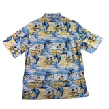 Fishing Life Mens Blue Hawaiian Fishing Shirt Short-Sleeve Casual Sz L