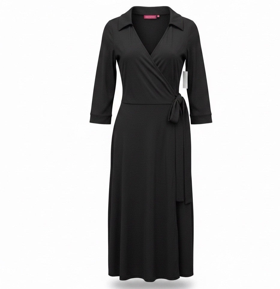 Melissa Masse Womens Black Wrap Shirt Dress Large Stylish & Comfy