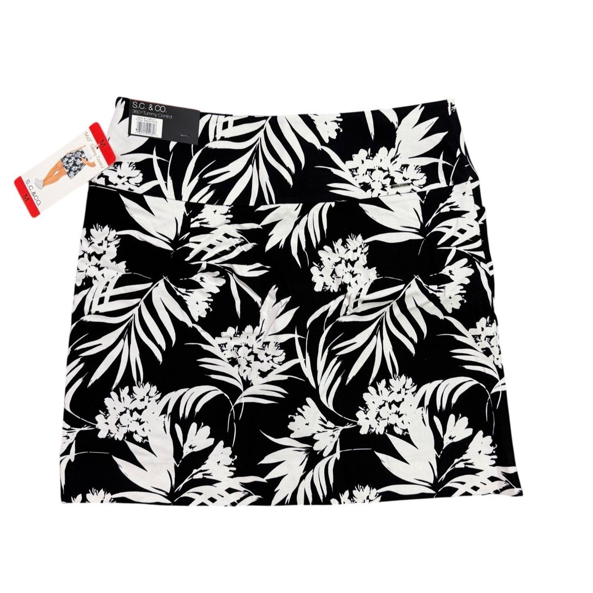 S.C.&Co. Womens Black & White Floral Print Skirt Size M
