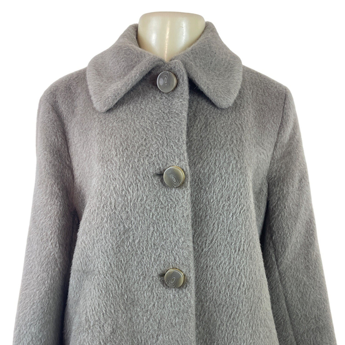 Purificacion Garcia Women's Gray Alpaca Long Buttoned Coat With Pockets Sz 42