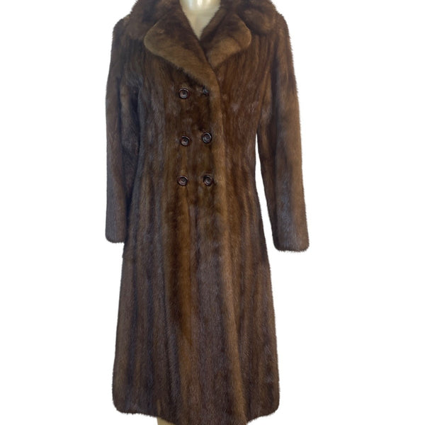 Women's Winter Fur Coat Brown Double-Breasted & Notched Lapel
