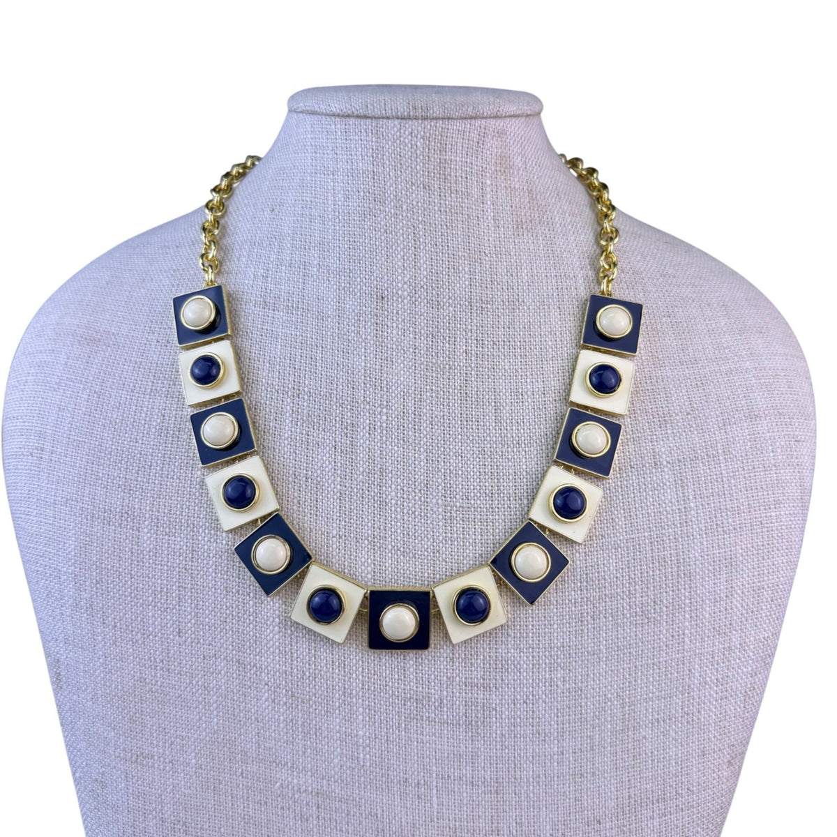 Talbots Womens Gold Tone Enamel Collar Necklace With Square Links