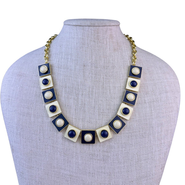 Talbots Womens Gold Tone Enamel Collar Necklace With Square Links