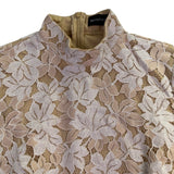 Pretty Little Thing Womens Beige Lace Floral High Neck Mini Dress Size US 6