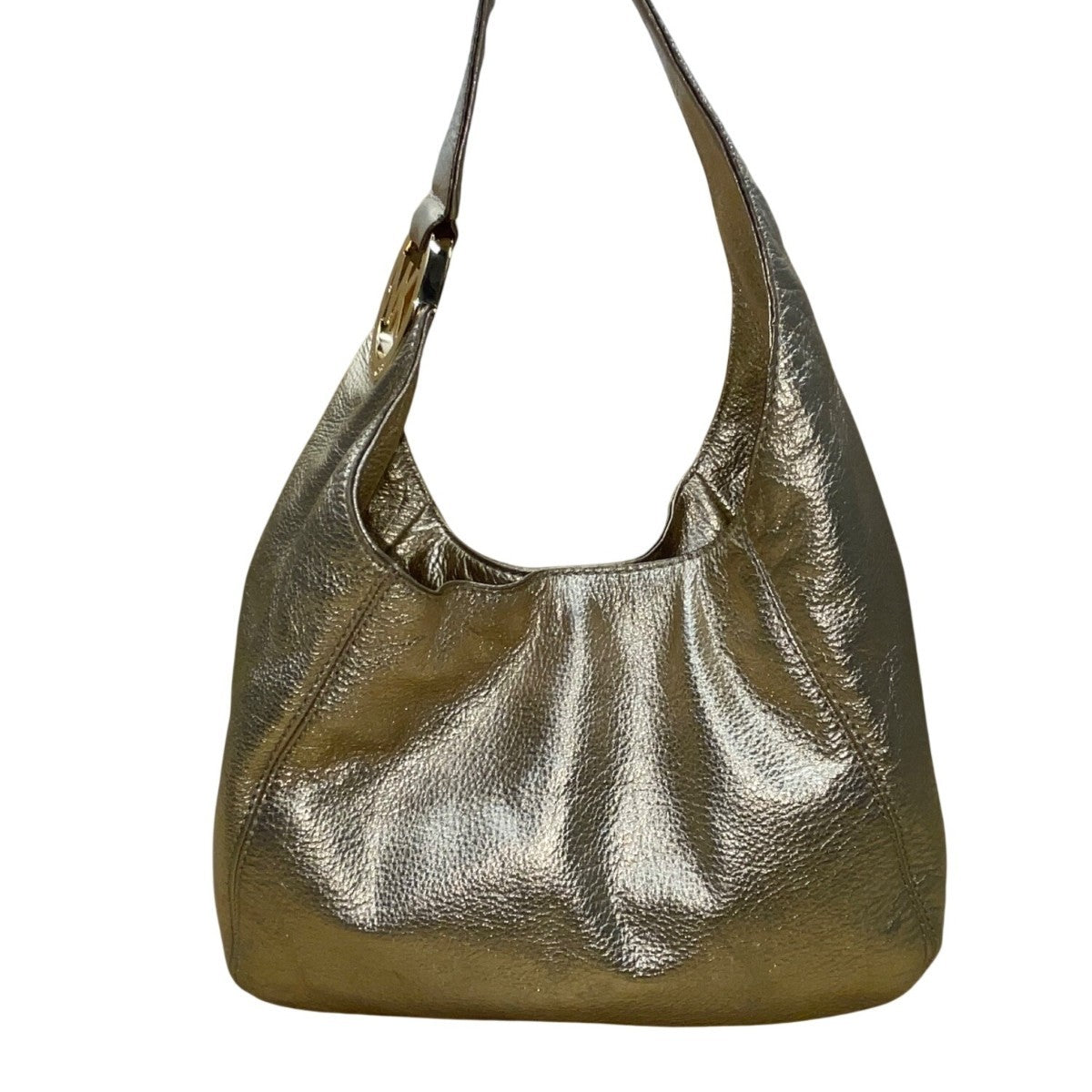 Michael Kors Women’s Gold Metallic Textured Leather Hobo Bag Logo Charm Accent