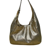 Michael Kors Women’s Gold Metallic Textured Leather Hobo Bag Logo Charm Accent