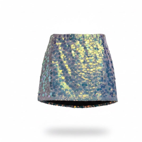 Maner Womens Iridescent Sequin Mini Skirt Textured Partywear Size L