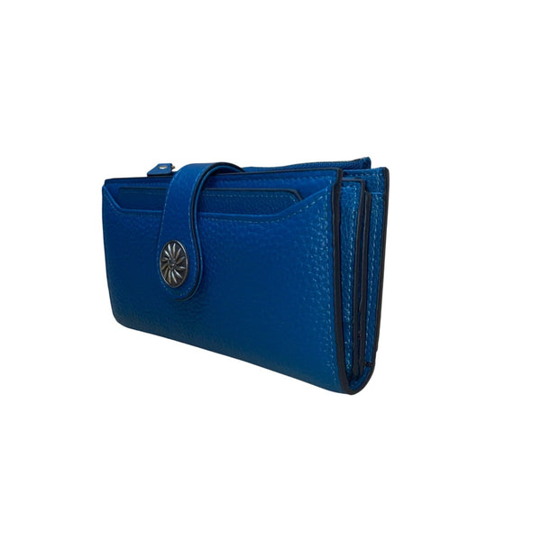 Travelambo Women’s Blue Faux Leather Wallet Clutch With Snap Button Closure