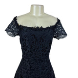 Vintage Roberta Elegant Black Lace Off-Shoulder Dress Short Sleeve A-Line