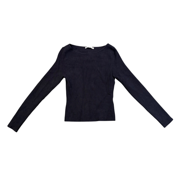 Abercrombie & Fitch Womens Black Long Sleeve Ribbed Top Stretchy Slim Fit Sz S