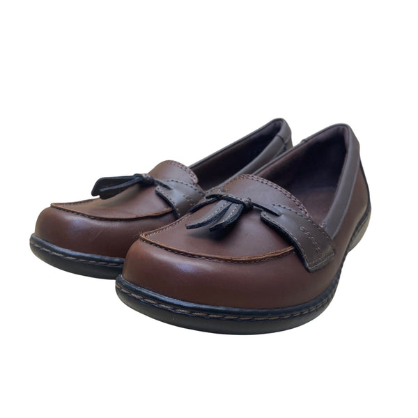Clarks Women’s Brown Leather Ultra Comfort Tassel Slip-On Loafers Size 7