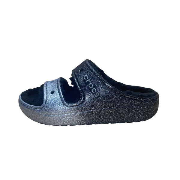 Crocs Women’s Black Glitter Faux Fur Lined Slide Sandals Size M4/W6