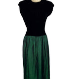 Vintage Lloyd Williams Black Velvet & Green Satin Dress With Bow Detail Sz 8