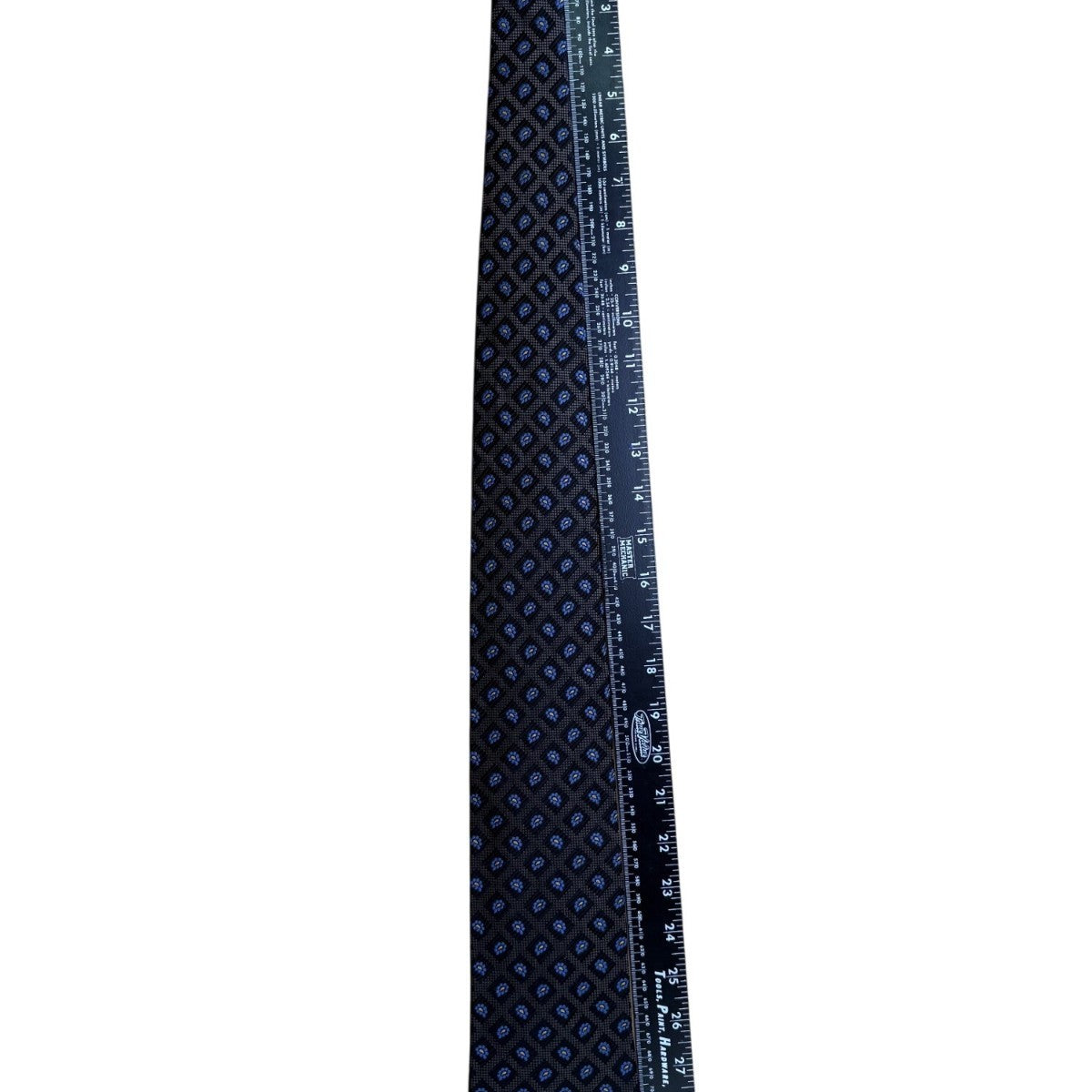 XM Platinum All Silk Handmade Tie Black With Blue Floral Pattern Made In USA