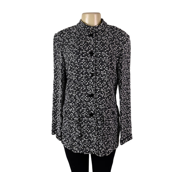 St. John Women’s Black/White Textured Knit Blazer JacketButton Front Size 14