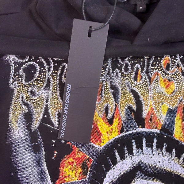 Rockstar Original Mens Black Graphic Hoodie With Bold Skull Design Sz M