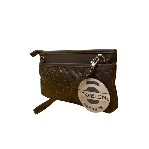 Travelon Women’s Brown Quilted Adjustable Strap RFID Protection Crossbody Bag