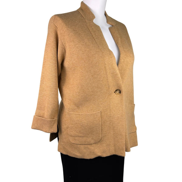 Talbots Womens Camel Nylon Wool Open Front Blazer Jacket With Pockets Size 2X