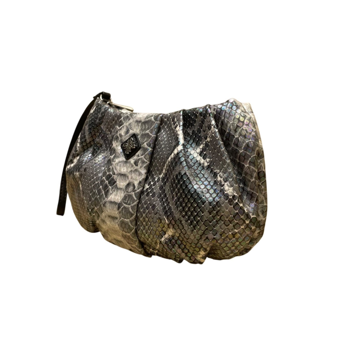 Simply Vera Women’s Metallic Gray Snakeskin Signature Logo Wristlet Clutch