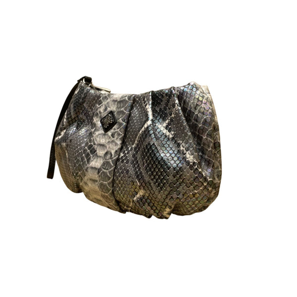 Simply Vera Women’s Metallic Gray Snakeskin Signature Logo Wristlet Clutch