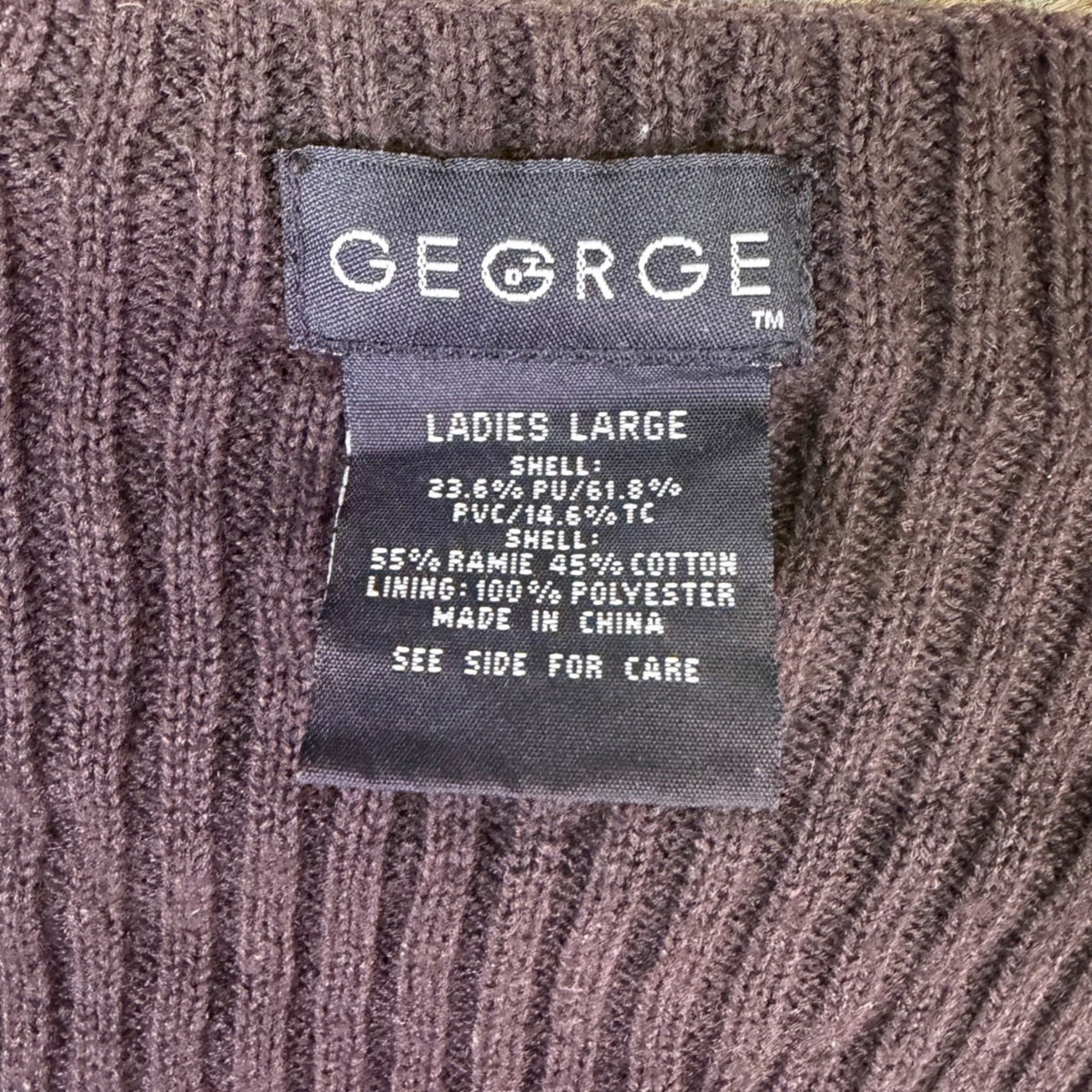 George Ladies Black Faux Leather & Knit Jacket With Zip Front Size L