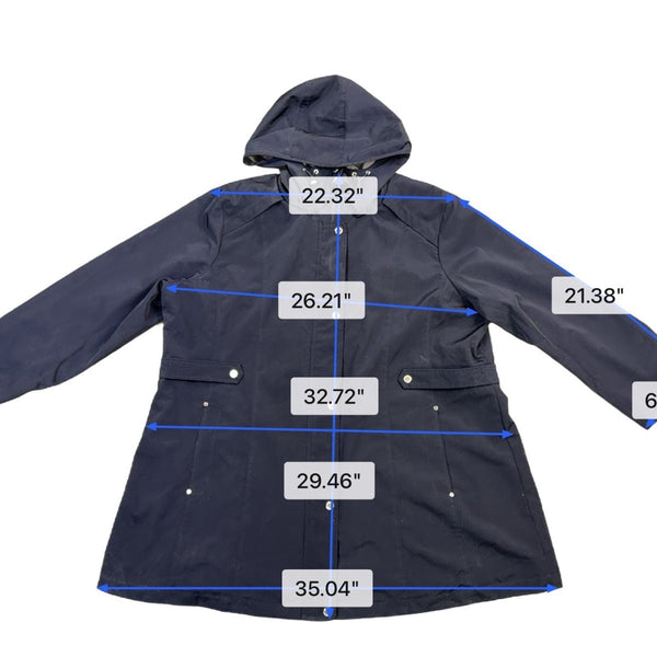 Gallery Womens Navy Hooded Raincoat Waterproof Lightweight Long Jacket Sz 3X