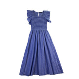 Simplee Womens Blue Cotton Linen Stripe Midi Dress Size Small