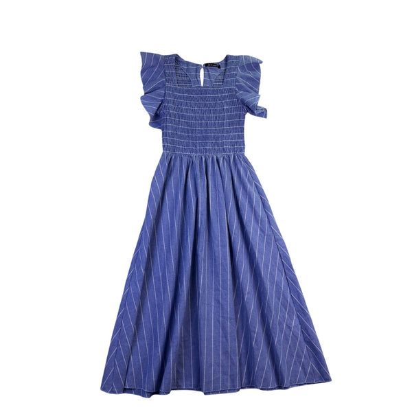 Simplee Womens Blue Cotton Linen Stripe Midi Dress Size Small